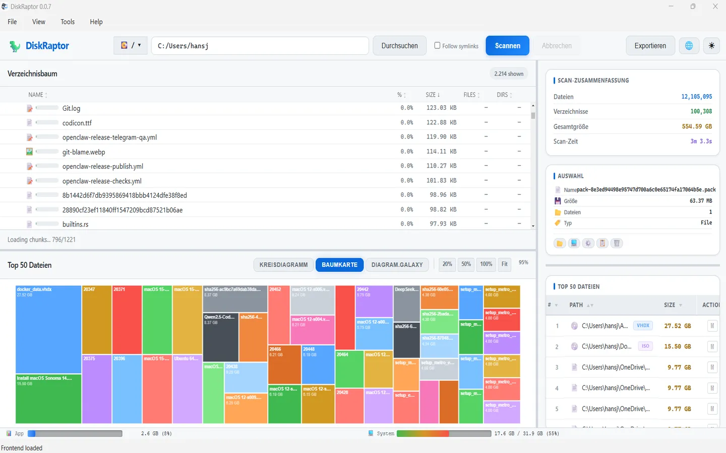 DiskRaptor disk space analyzer screenshot 3 — free open-source tool for Windows, macOS and Linux